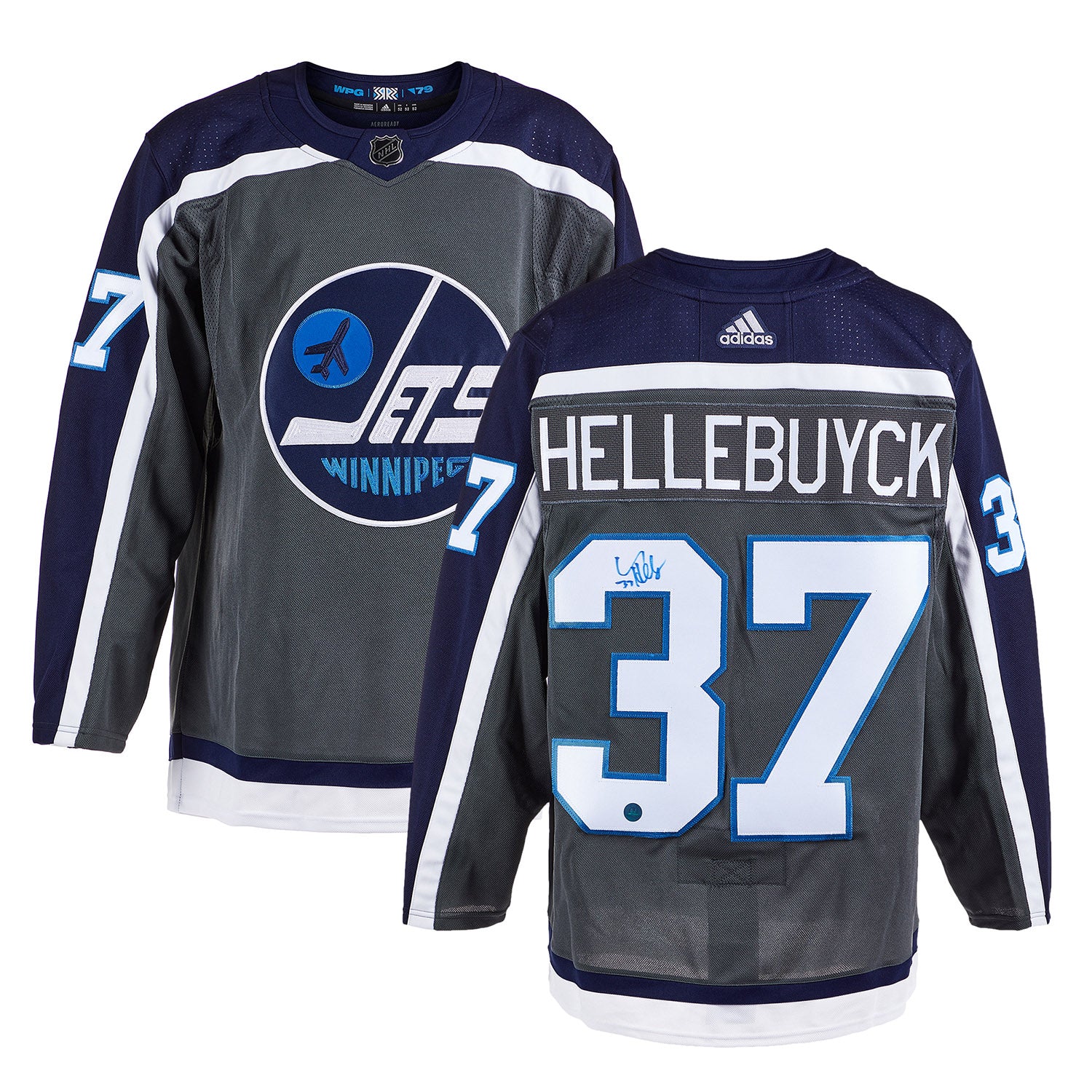 Shop CONNOR HELLEBUYCK WINNIPEG JETS SIGNED REVERSE RETRO ADIDAS JERSEY Exclusively Available at Autograph Authentic