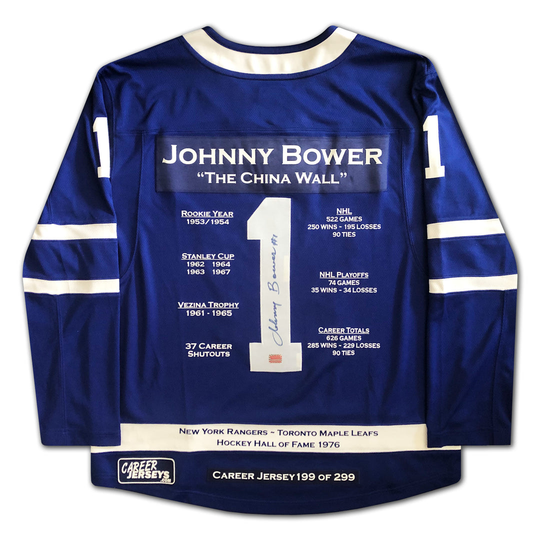 Johnny Bower Career Jersey Autographed - Ltd Ed 299 - Toronto Maple Leafs, Toronto Maple Leafs, NHL, Hockey, Autographed, Signed, CJCJH30012