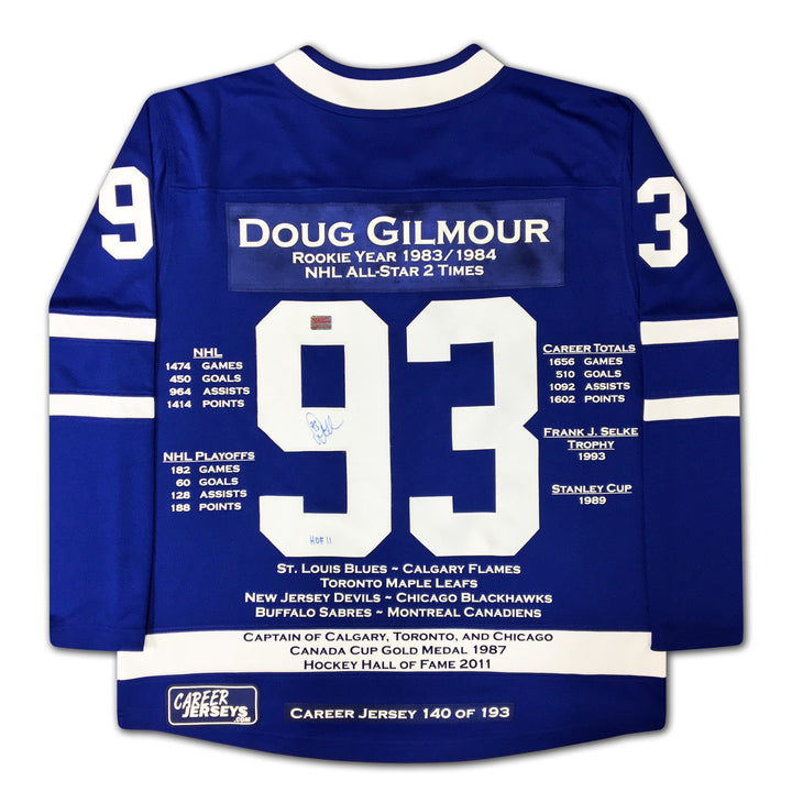 Doug Gilmour Career Jersey Autographed - Ltd Ed 193 - Toronto Maple Leafs, Toronto Maple Leafs, NHL, Hockey, Autographed, Signed, CJCJH30004