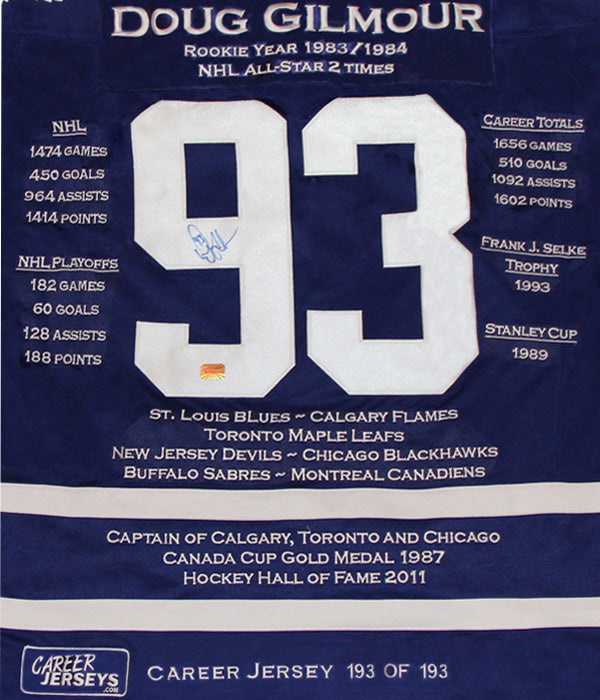 Doug Gilmour Career Jersey #193 Of 193 Autographed - Toronto Maple Leafs, Toronto Maple Leafs, NHL, Hockey, Autographed, Signed, CJPCH30068