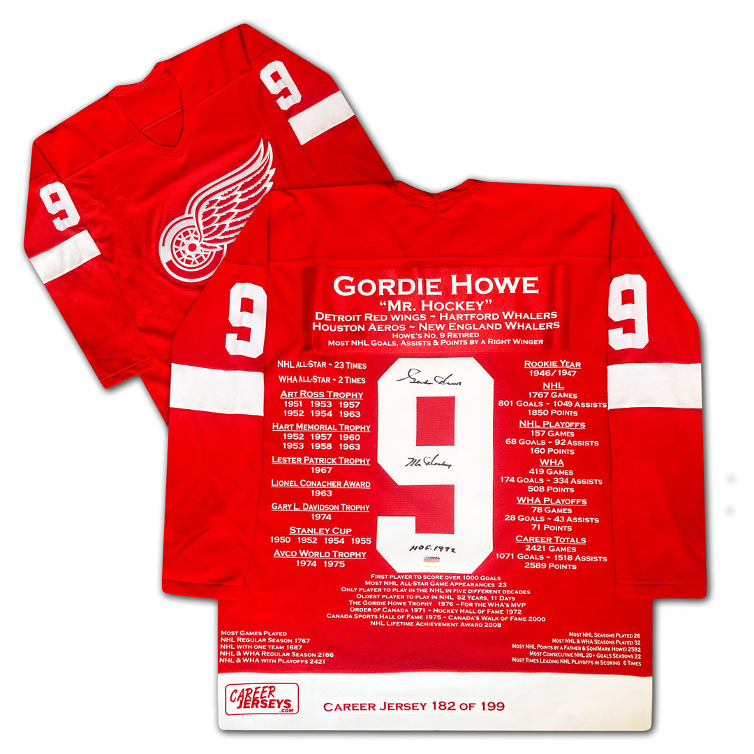 Gordie Howe Career Jersey Autographed - Ltd Ed 199 - Detroit Red Wings, Detroit Red Wings, NHL, Hockey, Autographed, Signed, CJCJH30007