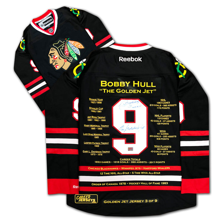 Bobby Hull Black Career Jersey Golden Jet Edition Of 9 Chicago Blackhawks, Chicago Blackhawks, NHL, Hockey, Autographed, Signed, CJCJH32949