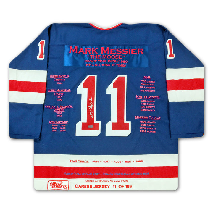 Mark Messier Nyr Career Jersey #11 Of 199 Autographed - New York Rangers, Edmonton Oilers, New York Rangers, NHL, Hockey, Autographed, Signed, CJPCH32103