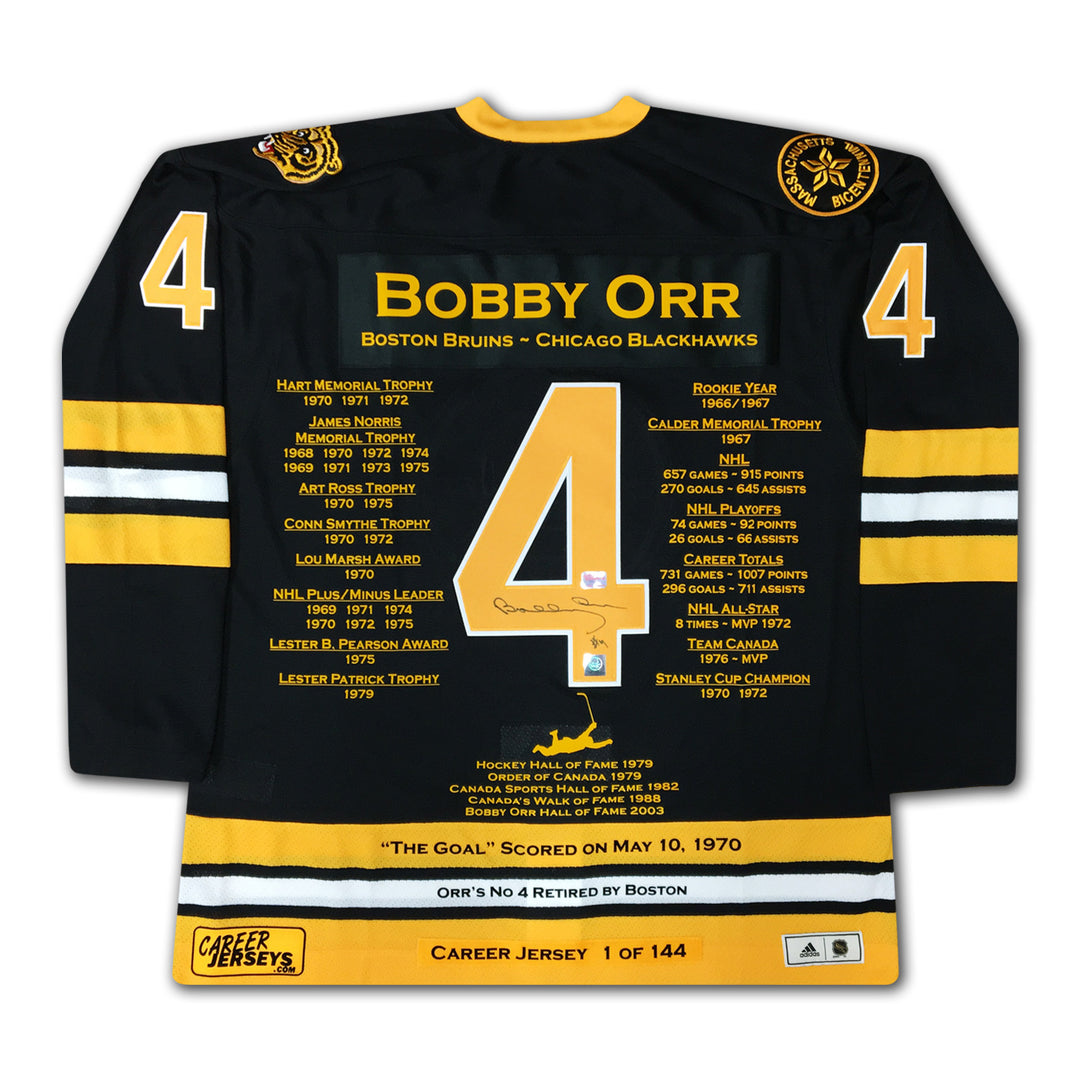 Bobby Orr Career Jersey #1 Of 144 Autographed - Boston Bruins, Boston Bruins, NHL, Hockey, Autographed, Signed, CJPCH32073