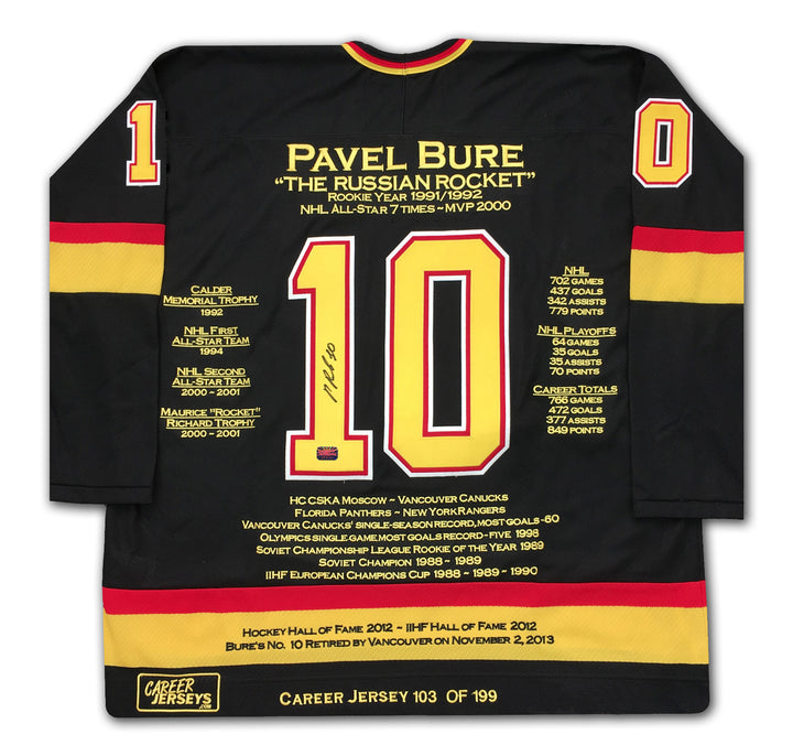 Pavel Bure Career Jersey Autographed - Ltd Ed 199 - Vancouver Canucks, Vancouver Canucks, NHL, Hockey, Autographed, Signed, CJCJH31249