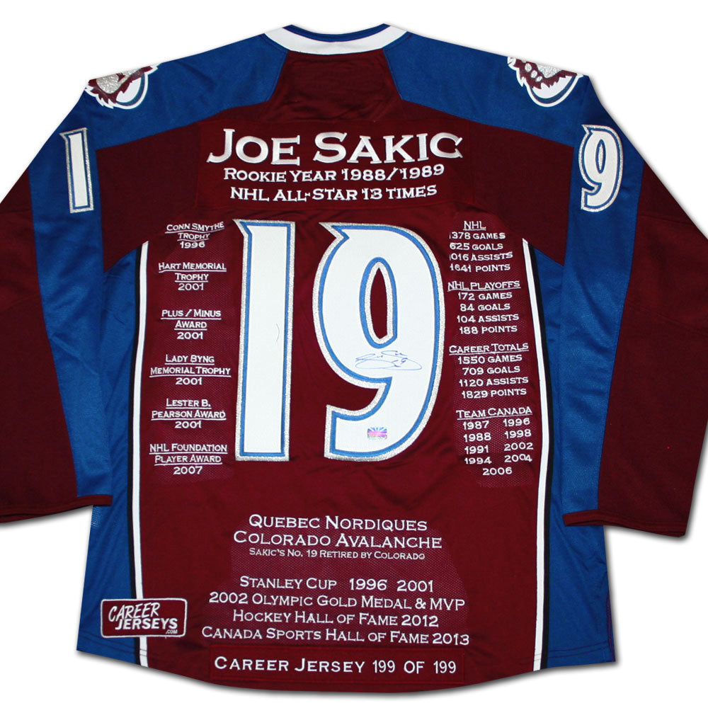 Joe Sakic Career Jersey #199 Of 199 Autographed - Colorado Avalanche, Colorado Avalanche, NHL, Hockey, Autographed, Signed, CJPCH32092