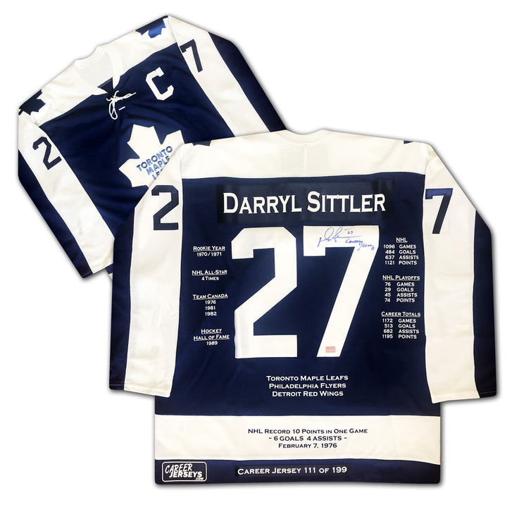 Darryl Sittler Career Jersey Autographed - Ltd Ed 199 - Toronto Maple Leafs, Toronto Maple Leafs, NHL, Hockey, Autographed, Signed, CJCJH30003