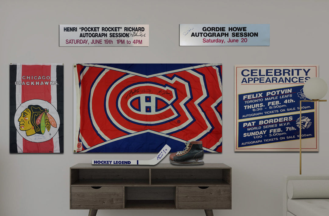 Three Great Nines: Maurice Richard, Gordie Howe & Bobby Hull, Montreal Canadiens, Blackhawks, Detroit Red Wings, NHL, Hockey, Collectibile Memorabilia, AAHPH30319