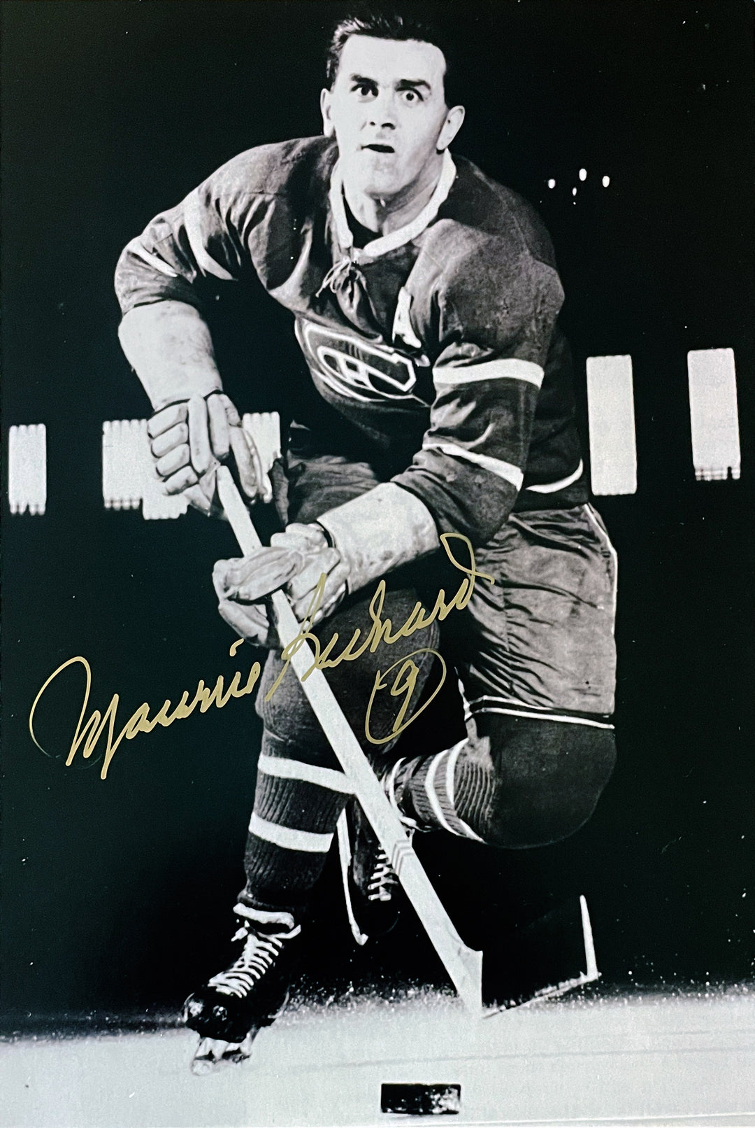 Autographed Maurice Richard 5X7 Gold Signature Sepia Photo Montreal Canadiens, Montreal Canadiens, NHL, Hockey, Autographed, Signed, AAHPH33210