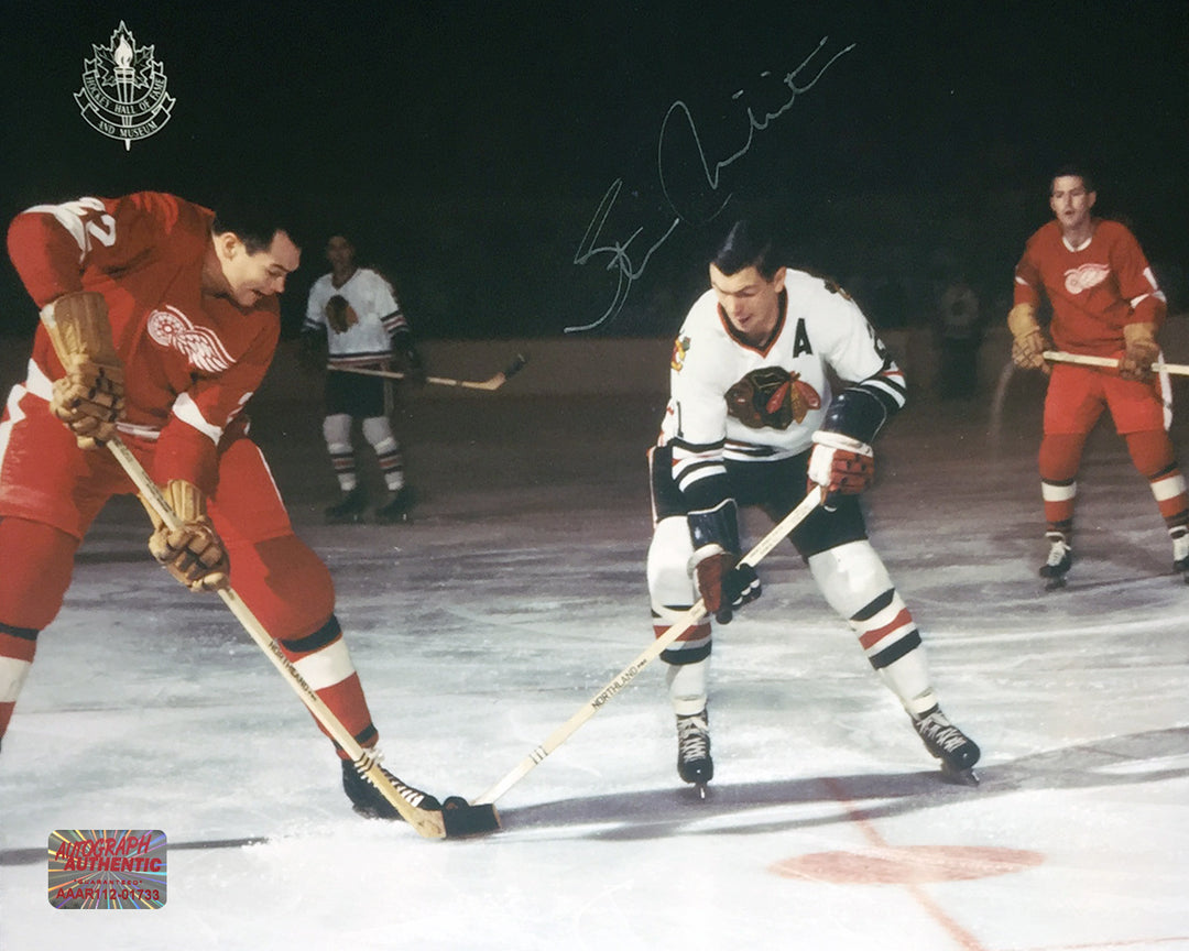 Signed Stan Mikita 8X10 Faceoff Photo - Chicago Blackhawks, Chicago Blackhawks, NHL, Hockey, Autographed, Signed, AAHPH31380