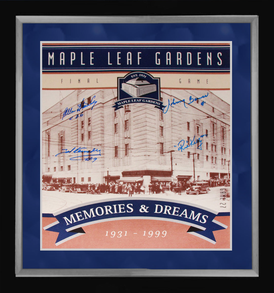 Tml Gardens Ticket, Stanley, Kennedy, Bower & Kelly 16X20 Picture, Toronto Maple Leafs, NHL, Hockey, Autographed, Signed, AACMH30223