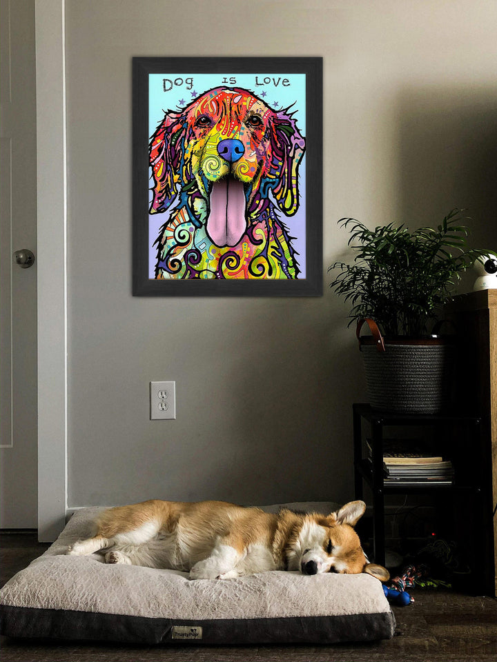 "Love And A Dog" Framed Dog Art Print By Dean Russo, Modern Art, Pop Culture Art, Art, Collectibile Memorabilia, AAAPA32359