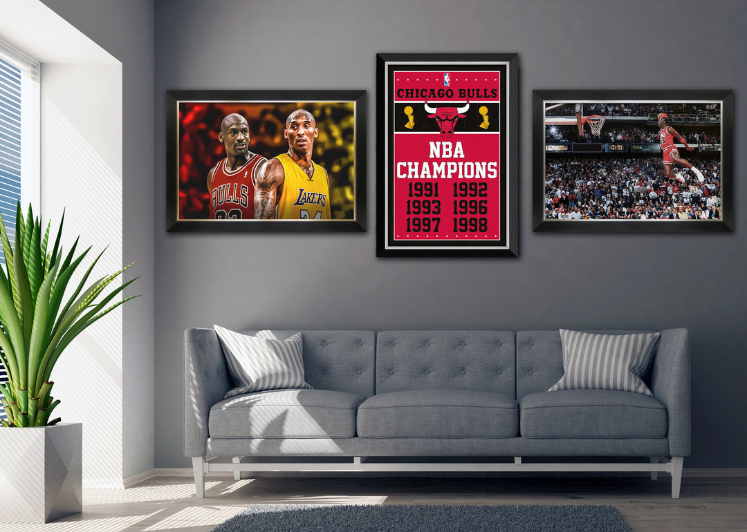 Michael Jordan & Kobe Bryant Canvas Frame Basketball Legends, Chicago Bulls, Los Angeles Lakers, NBA, Basketball, Collectibile Memorabilia, AACMB32795