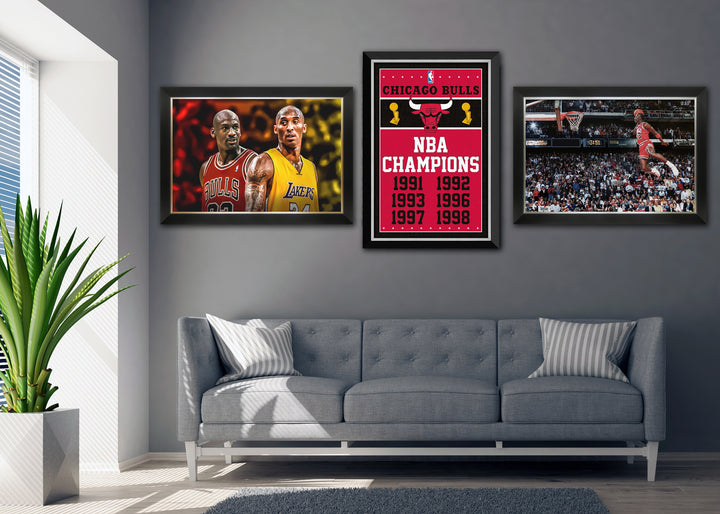 Michael Jordan, Kobe Bryant & Lebron James Framed Canvas 3 Nba Legends, Chicago Bulls, Los Angeles Lakers, Cleveland Cavaliers, NBA, Basketball, Collectibile Memorabilia, AACMB32796