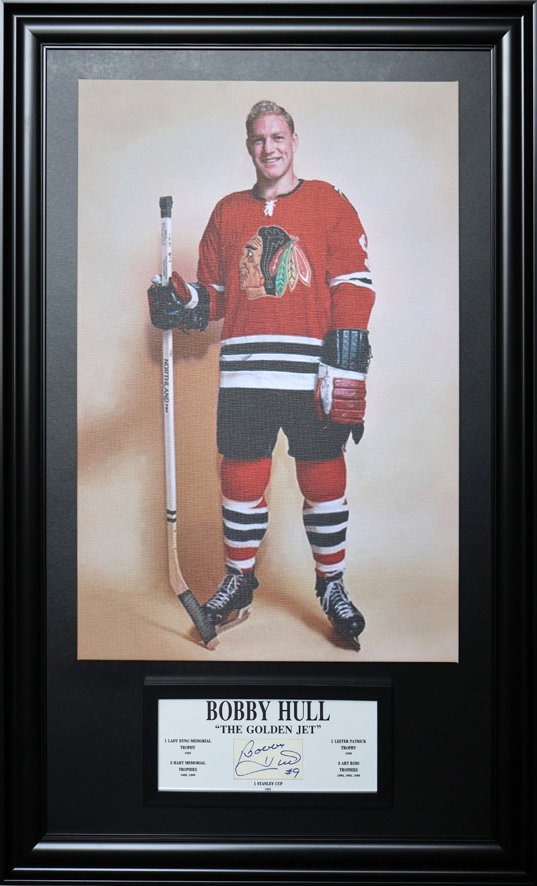 All Time Greats: Bobby Hull Signature Framed Plaque & Canvas, Chicago Blackhawks, NHL, Hockey, Autographed, Signed, AACMH33271