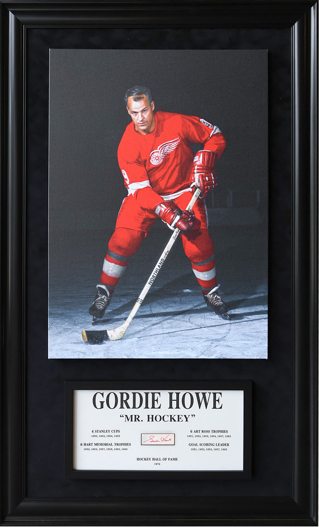 All Time Greats: Gordie Howe Signature Plaque & Canvas Frame, Detroit Red Wings, NHL, Hockey, Autographed, Signed, AACMH33272