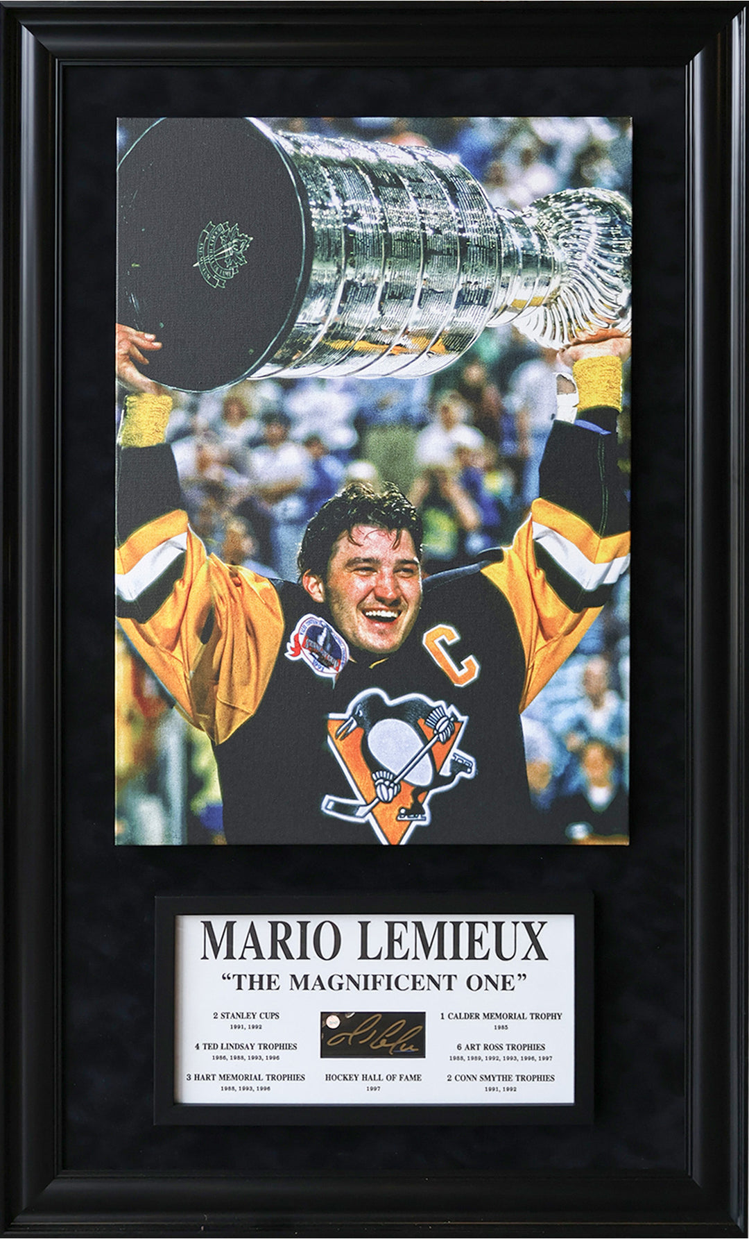 All Time Greats: Mario Lemieux Signature Plaque & Canvas, Pittsburgh Penguins, NHL, Hockey, Autographed, Signed, AACMH33270