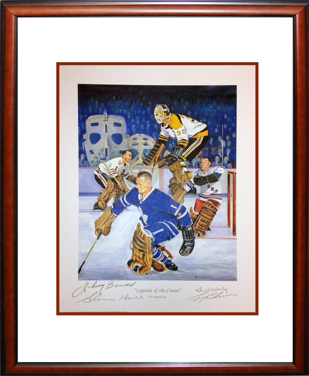 Legends Of The Crease Autographed Lithograph - Framed , Toronto Maple Leafs, New York Rangers, NHL, Hockey, Autographed, Signed, AACMH30226