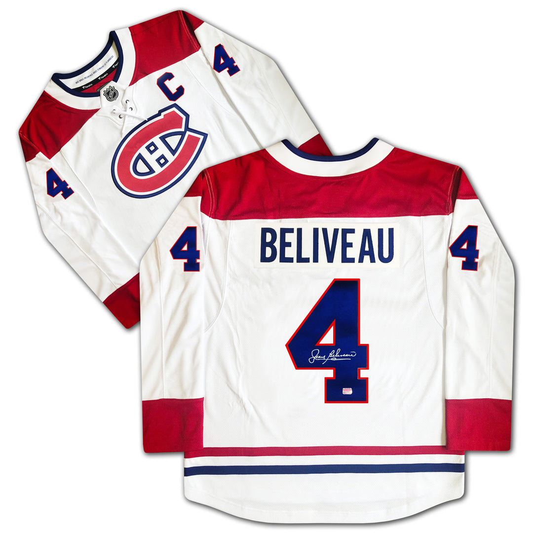 Jean Beliveau Autographed White Montreal Canadiens Jersey, Montreal Canadiens, NHL, Hockey, Autographed, Signed, AAAJH32389