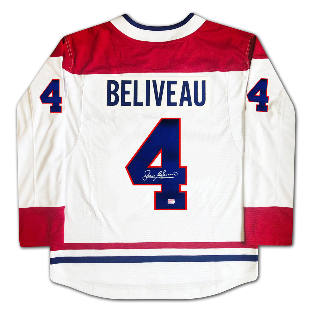 Jean Beliveau Autographed White Montreal Canadiens Jersey, Montreal Canadiens, NHL, Hockey, Autographed, Signed, AAAJH32389