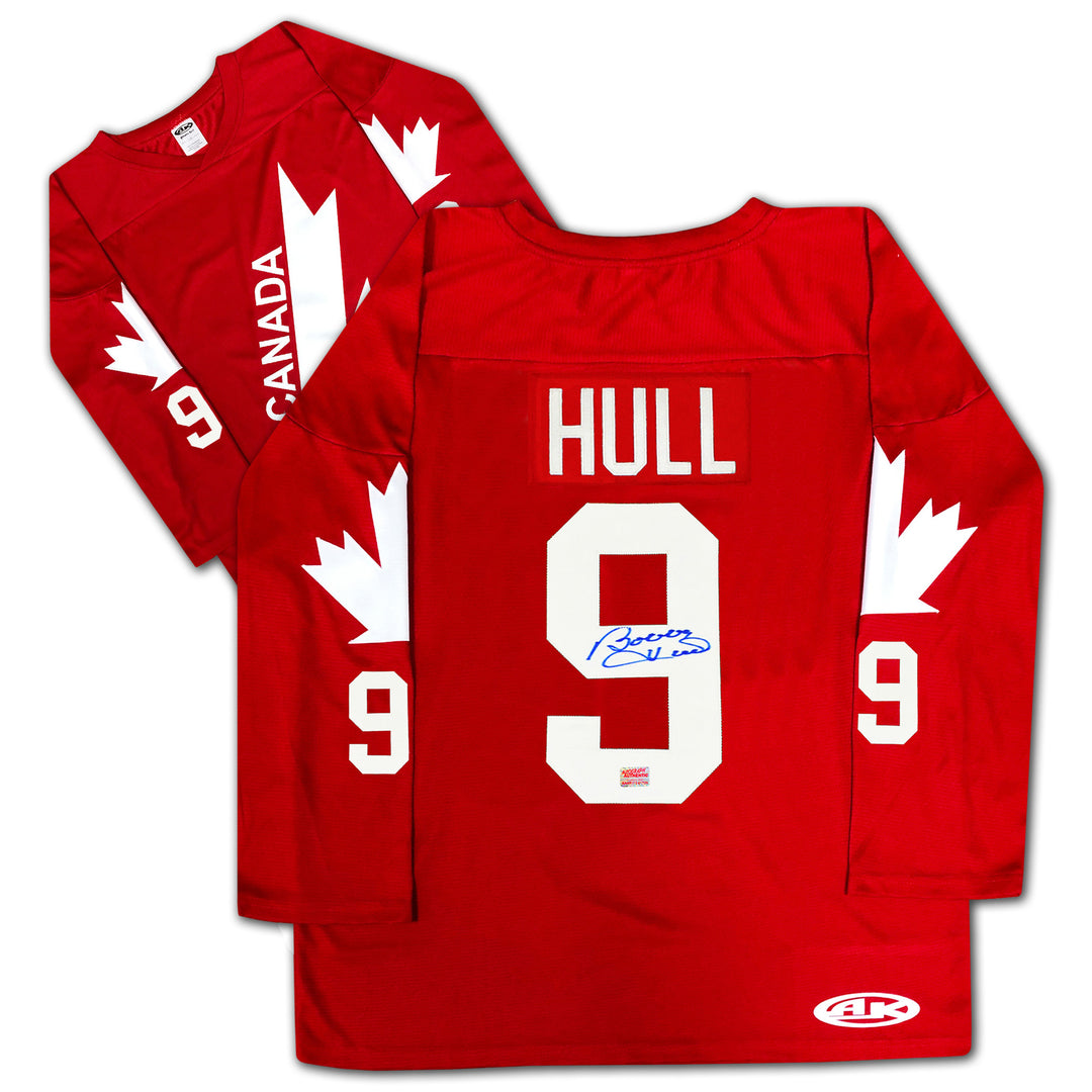 Bobby Hull Autographed Red Team Canada Jersey, Team Canada, International, Hockey, Autographed, Signed, AAAJH32391