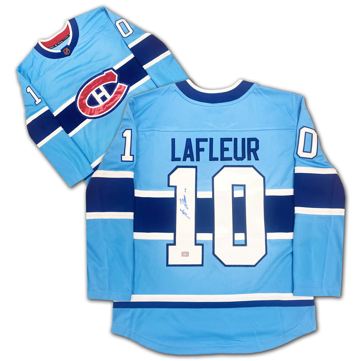 Guy Lafleur Autographed Special Edition Light Blue Jersey Montreal Canadiens, Montreal Canadiens, NHL, Hockey, Autographed, Signed, AAAJH33197