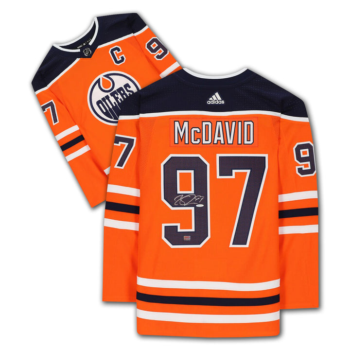 Connor Mcdavid Edmonton Oilers Orange Autographed Jersey, Edmonton Oilers, NHL, Hockey, Autographed, Signed, AAAJH315255