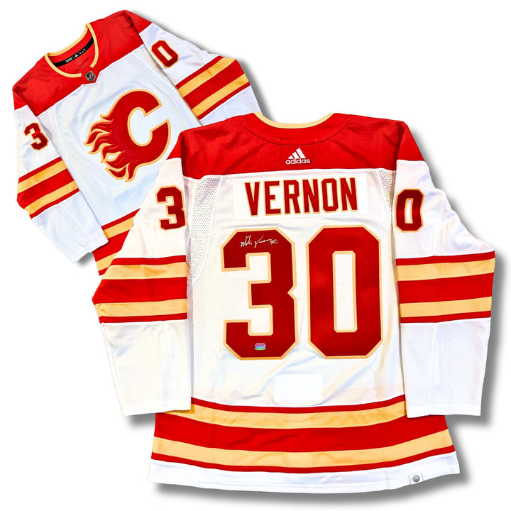 Mike Vernon Signed Calgary Flames White Adidas Pro Jersey, Calgary Flames, NHL, Hockey, Autographed, Signed, AAAJH33317