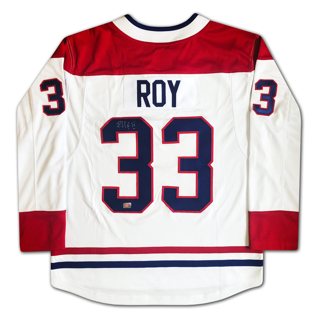 Patrick Roy Autographed White Montreal Canadiens Jersey, Montreal Canadiens, NHL, Hockey, Autographed, Signed, AAAJH32804