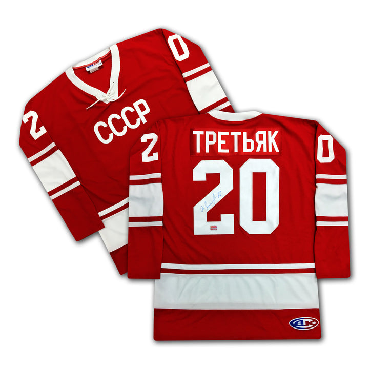 Vladislav Tretiak Russian Autographed Red Cccp Jersey, CCCP, International, Hockey, Autographed, Signed, AAAJH31937