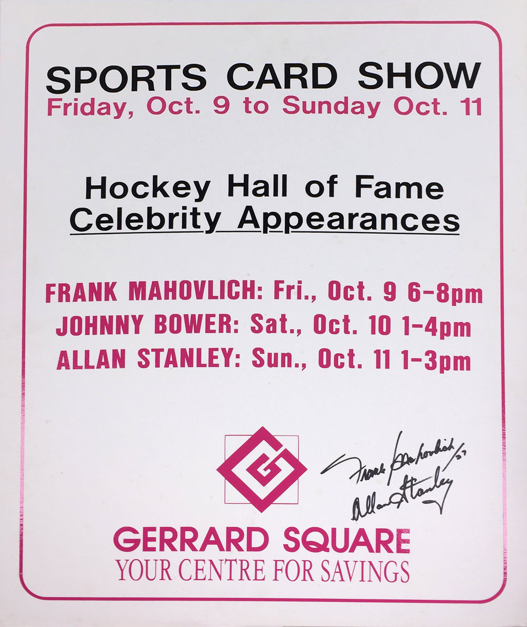 Frank Mahovlich, Allan Stanley Autographed Vintage Sign Toronto Maple Leafs, Toronto Maple Leafs, NHL, Hockey, Autographed, Signed, AAVSH31851